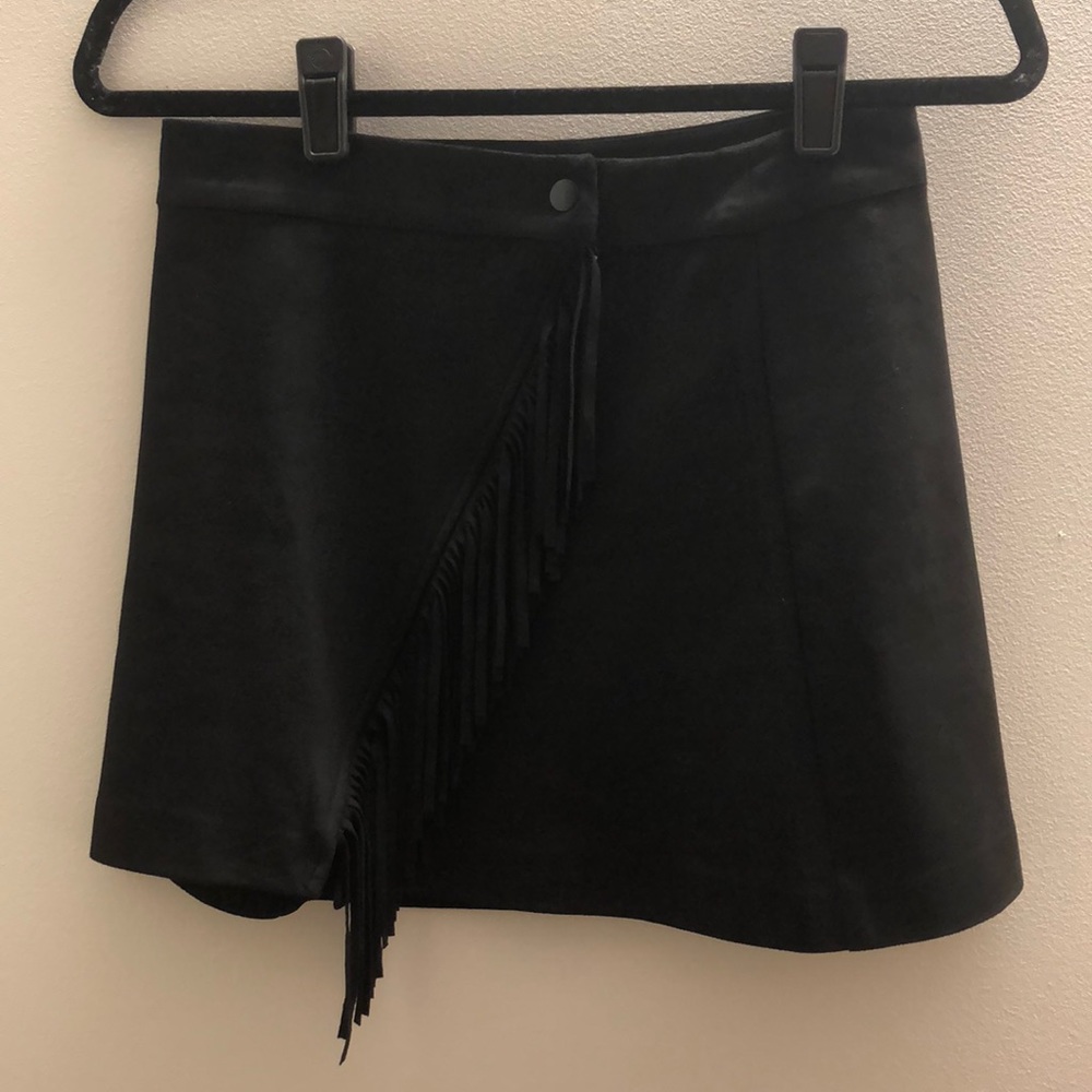 Zara Trafaluf Black Faux Suede Fringe Mini Skirt